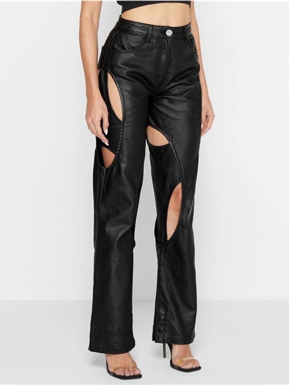 Maniere de Voir Black Waxy Cotton Boyfriend Cut out Jeans Sz 10